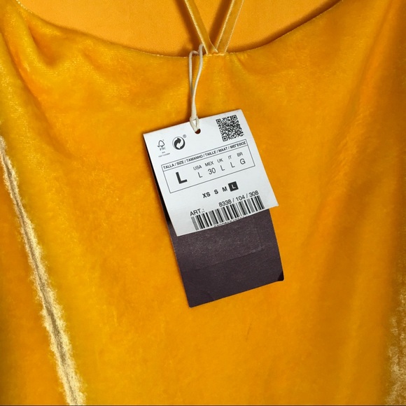 NWT Zara Trafaluc Yellow Crushed Velvet Mini Dress - Picture 7 of 7